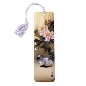 Vintage 80s Floral Siamese Cat Bookmark- Lena Liu- butterfly 1980s Artworks LL04